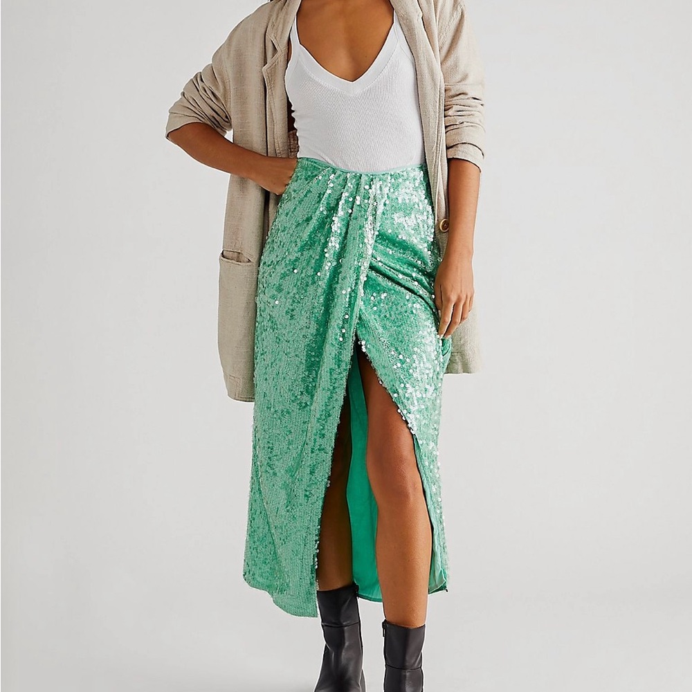 Free People Poets Sequin Sarong Skirt Seafoam Green Size 4 NWOT